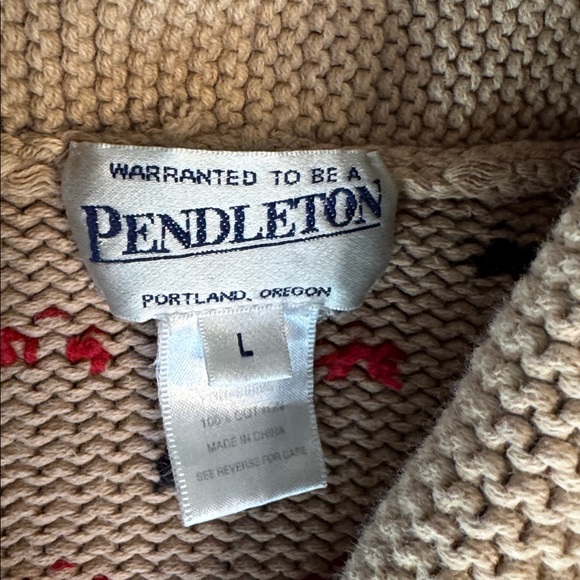 RARE Vintage Pendleton Knit Cardigan Cowgirl Cowboy Beige Red Black Western sz L - Picture 7 of 8